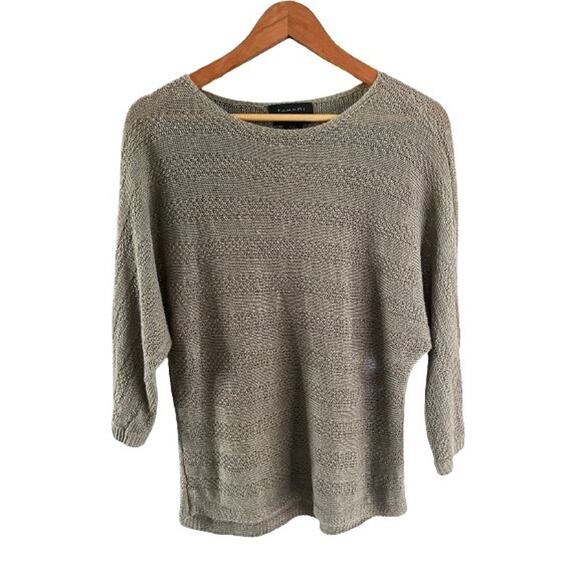 Tahari Linen Open Knit Coastal Boatneck Dolman Sleeve Green Knit Sweater Sz XS - Picture 1 of 7